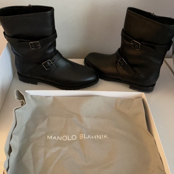 Manolo Blahnik motorcycle fur leather boots  8 - Picture 3 of 10